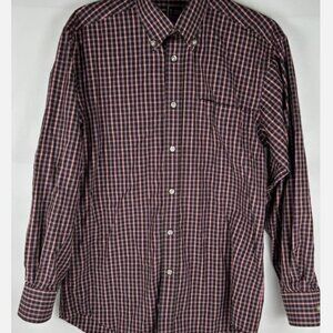 T Harris London Brown Pink Purple Plaid Shirt Mens M Button Front Long Sleeve